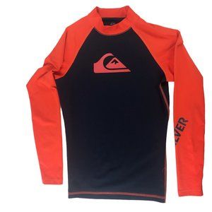 QUICKSILVER Rash Guard Long Sleeve Shirt Orange Dark Blue.  Mock Neck Women's XS